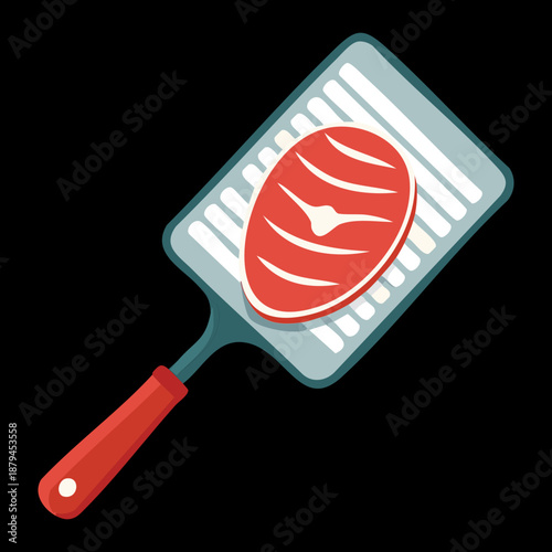 Raw beef steak on a pan handle for meat preparation and butcher shop advertisement design element - Vector Illustration