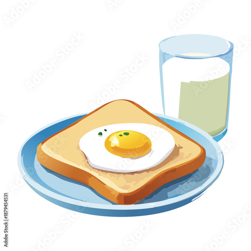 Healthy breakfast meal with fried egg on toast and milk for balanced morning nutrition diet design - Vector Illustration