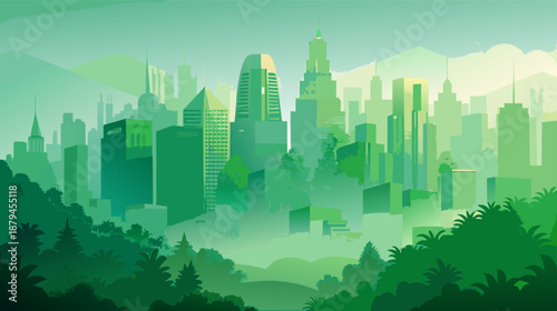 Green City Forest Landscape Environmental Harmony Concept