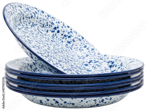 Rustic outdoor camping dinnerware plates stacked isolated on transparent background