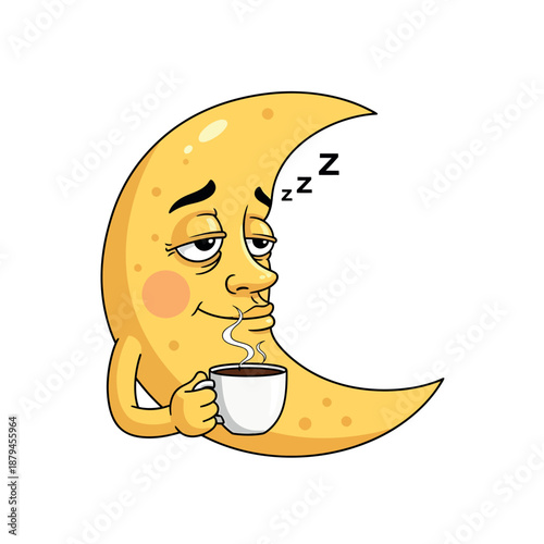 Sleepy Moon with Coffee Cup