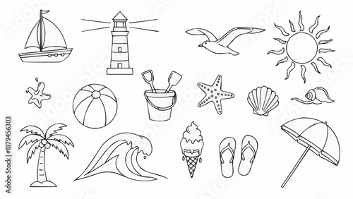 Collection of Summer Beach Icons and Symbols.