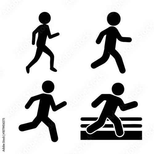 Collection of simple running and jogging stick figures depicting various active poses