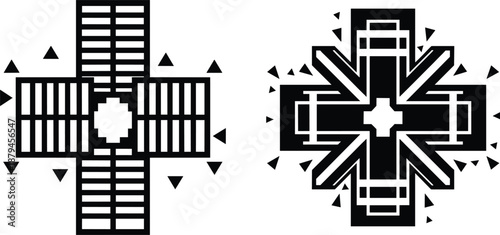 Abstract Geometric Cross Symbol Set Black and White Modern Tribal Vector Illustration