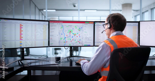 Emergency Call Center Professional Using Computer