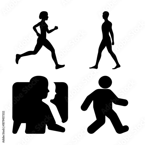 Collection of diverse human movement and profile silhouettes for graphic design and user interfaces