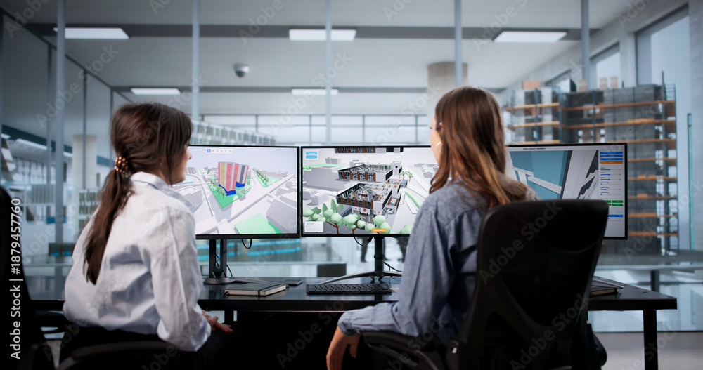 Naklejka premium Urban Inspection Team Utilizing 3D BIM Model