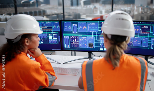 Tableau sur toile Latina Woman Leading Industrial Automation System Monitoring Oil Pipeline