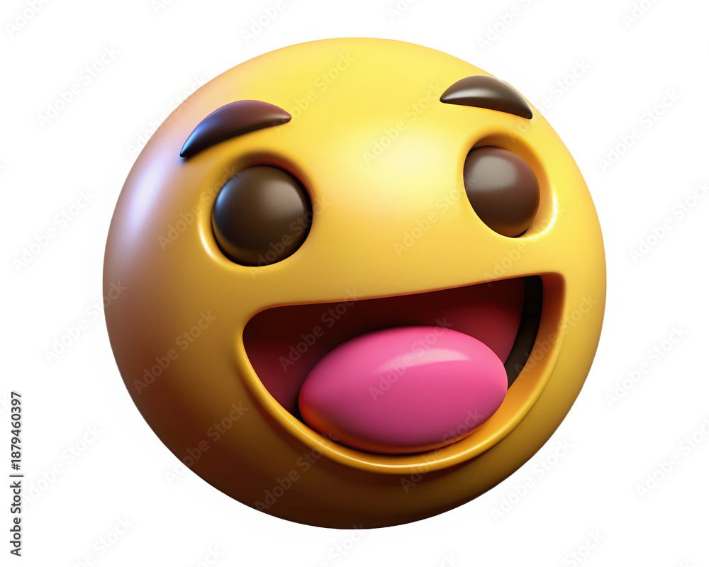Fototapeta premium Cartoon cute emoji emoticon laughing expression with tongue out design graphic visual style isolated on white studio background