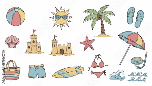 Collection of Summer Beach Vacation Icons and Symbols.