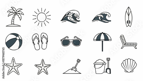 Collection of Summer Beach Vacation Icons and Symbols.