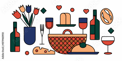 a romantic dinner setup with wine and food