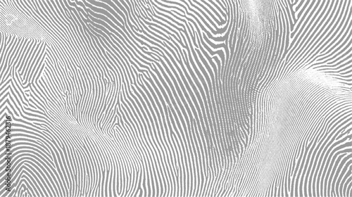 Dynamic abstract texture of flowing white fingerprint ridges creating a sense of movement and depth on a grey background