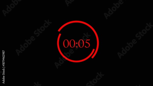 5 Second Red Circular Countdown Timer Animation on Black Background.