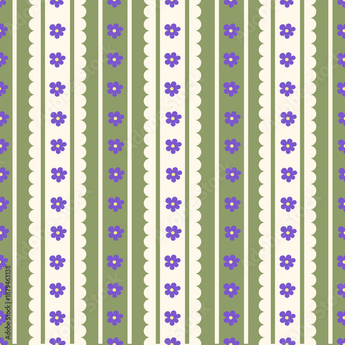 Flower vector pattern, seamless repeating background, flat illustration. Preppy floral bouquet with line with icons, wallpaper design for cards, fabric, wrapping, textiles, wallpaper, and stationery.