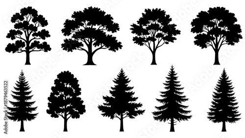 Collection of Diverse Tree Silhouettes Isolated on White Background - Nature Elements