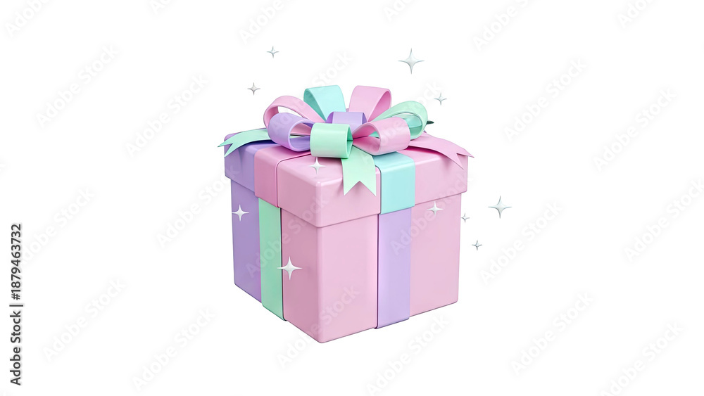 Obraz premium Pastel gift box with bow and sparkling stars