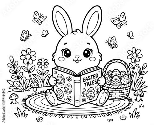 Happy Easter! Black and white coloring pages for teens, adults, and kids featuring Easter elements.