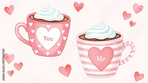 Sweet valentine's hot chocolate mugs for "you" and "me"