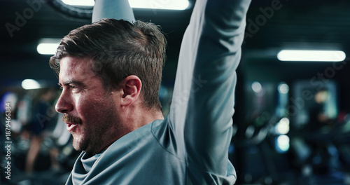 Принти на полотні Effort, sweat and weightlifting with man in gym for intense exercise or strength training routine