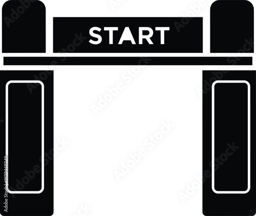 Start gate icon vector silhouette featuring race archway with text for sports competition design.