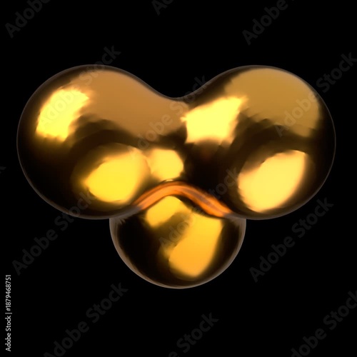 Abstract Golden Liquid Metaball Shape with Reflective Surface Floating on a Pure Black Background, Creating a Modern and Dynamic Artistic Render.