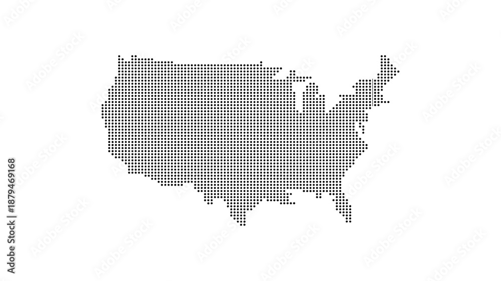 Obraz premium USA Map Dotted Grid Vector - Minimalist Black Halftone Silhouette for Data Visualization Isolated on White