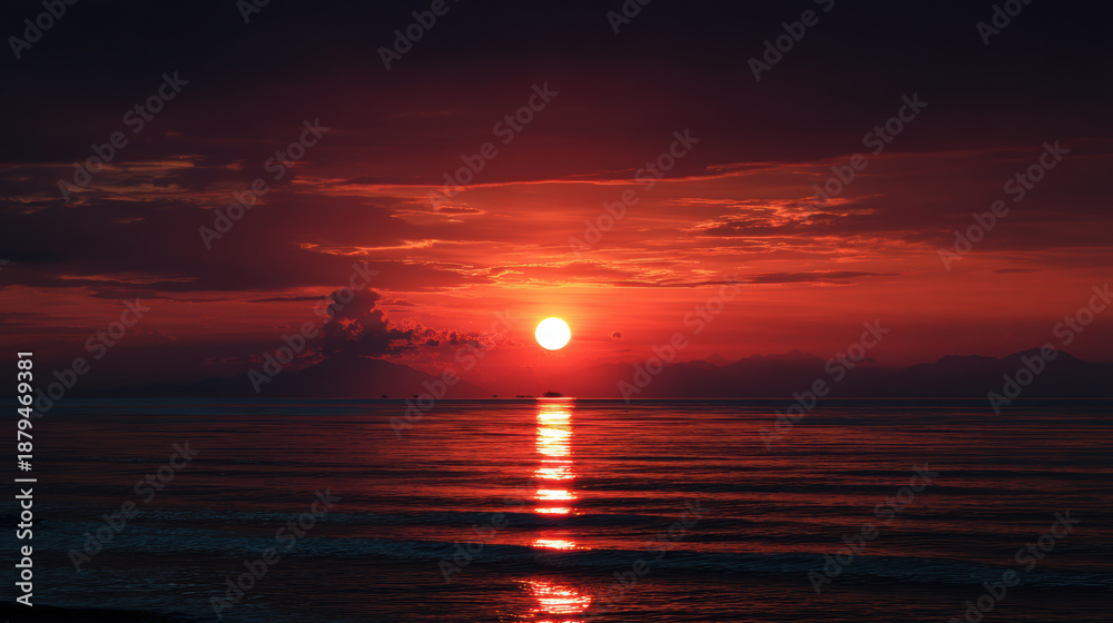 Obraz premium Sunrise Over the Ocean with Dramatic Clouds