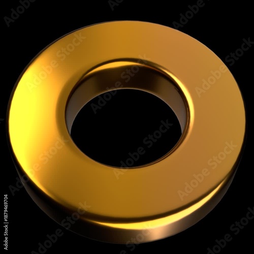 A 3D Rendered Golden Metallic Ring with Reflective Surface on a Deep Black Background