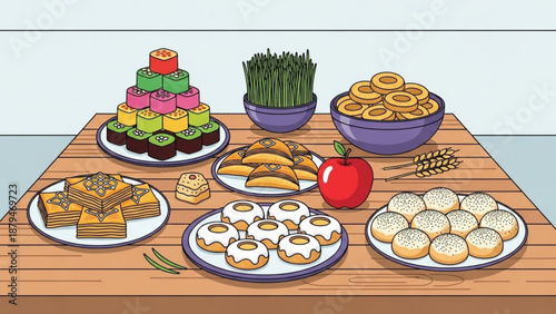 Variety Food on Wooden Table