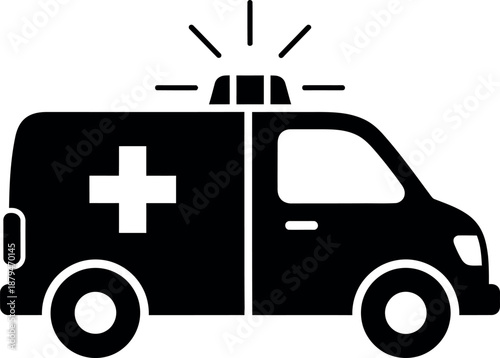Ambulance Emergency Vehicle Icon Silhouette with Flashing Siren