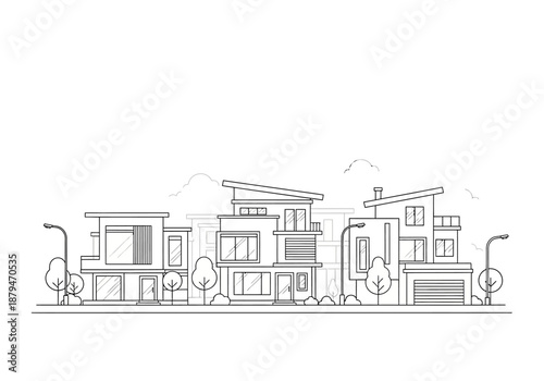 Minimalist Line Art of Modern Houses in a Row