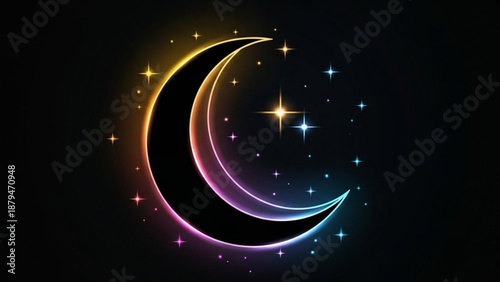 Rainbow Crescent Moon with Stars in Space