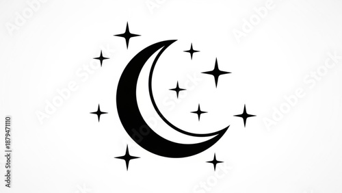 Crescent Moon with Stars on White Background