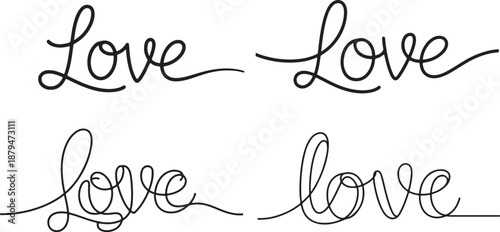 Continuous One Line Love Typography Set – Minimal Handwritten Line Art Lettering