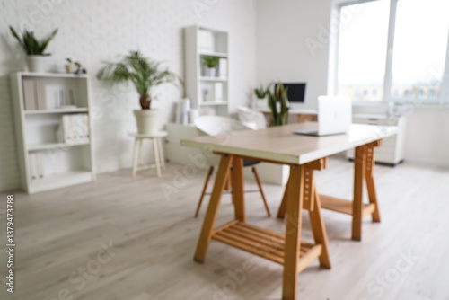 Blurred view of office with...