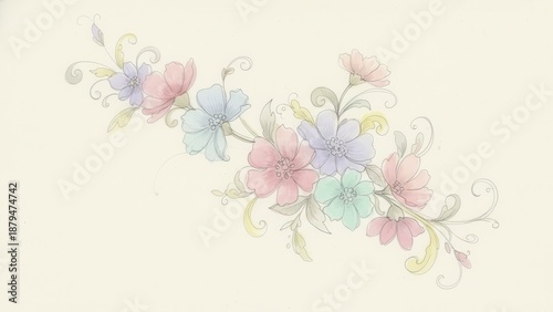 Delicate Floral Design with Soft Pastel Colors and Elegant Swirls for Artistic Backgrounds