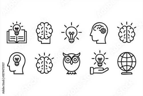 Brain and Lightbulb Learning Icons for Knowledge Apps and Dashboards