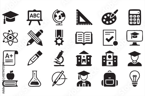 Education and School Icons for E-Learning Platforms and Academic Dashboards