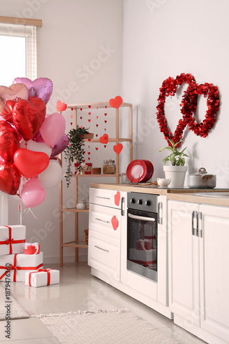 Interior of light kitchen w...