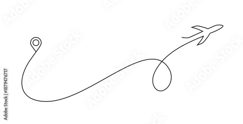 line style airplane travel route with starting location pointer