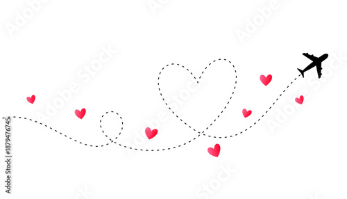 airplane love route path with heart design