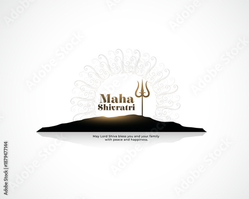 elegant maha shivratri greeting background with lord shiva trident and mountain silhouette