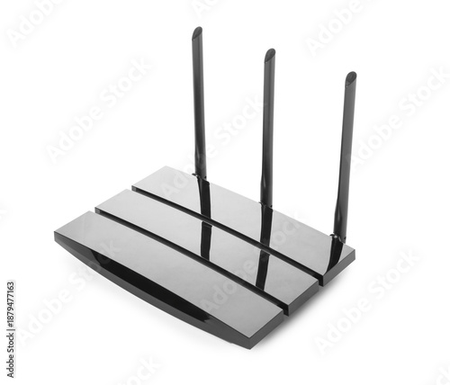 Modern wi-fi router on whit...