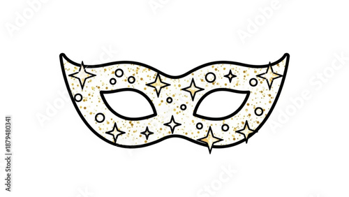 Golden Masquerade Mask with Stars and Circles Isolated on White