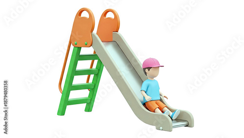 3D Cartoon Boy Sliding Down a Playground Slide