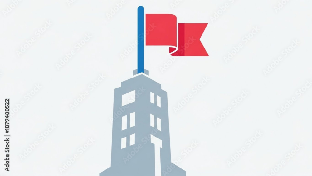 Naklejka premium Red Flag Flying on Tower Icon Illustration Isolated on White