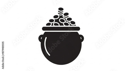 Black Coffee Beans in Pot Isolated on White Background