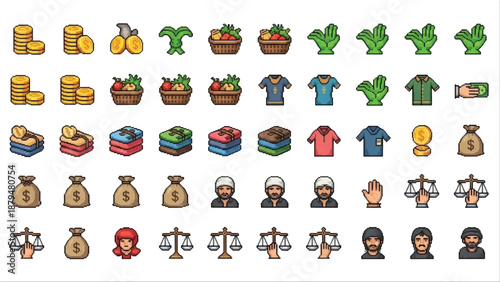 Collection of Various Cartoon Style Icons.