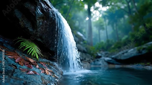 A small waterfall in the middle of a forest